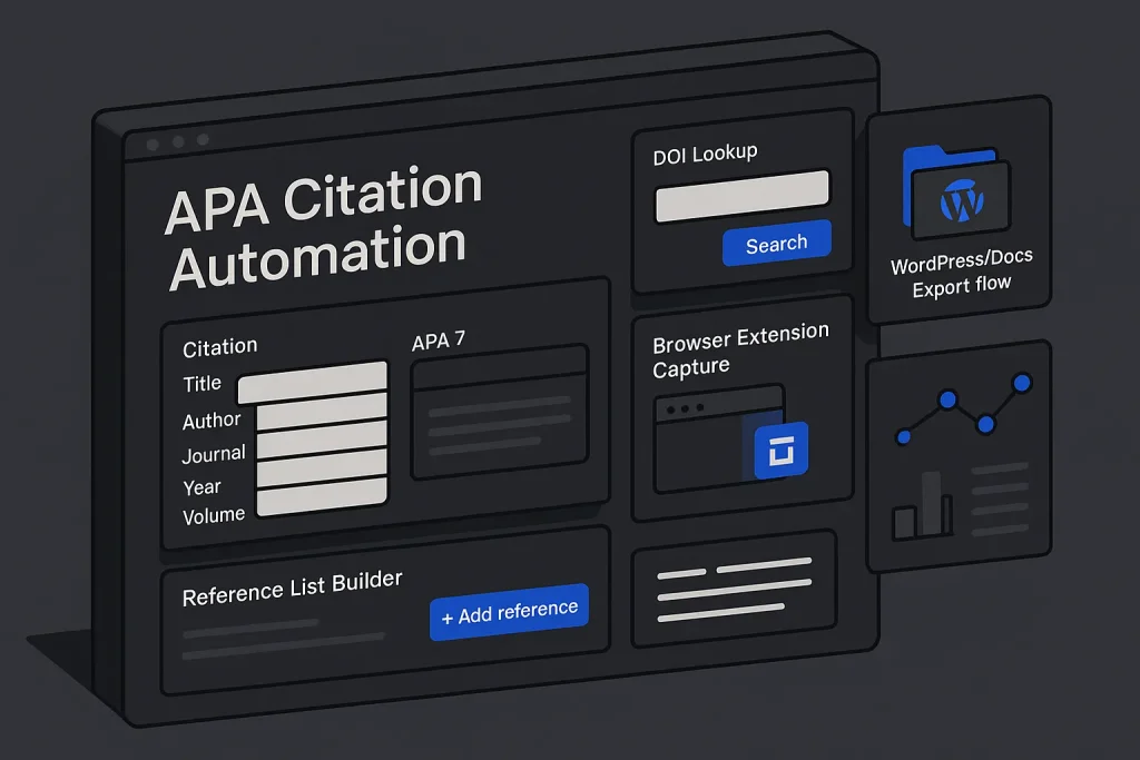 APA format generator dashboard for automating academic citations and reference formatting