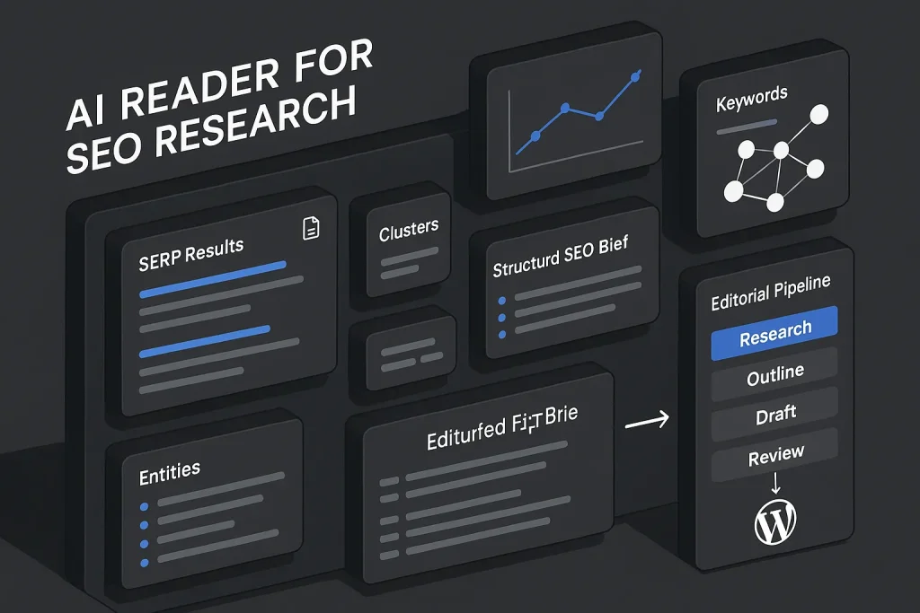 AI reader dashboard for SEO research, SERP analysis, and structured content sourcing