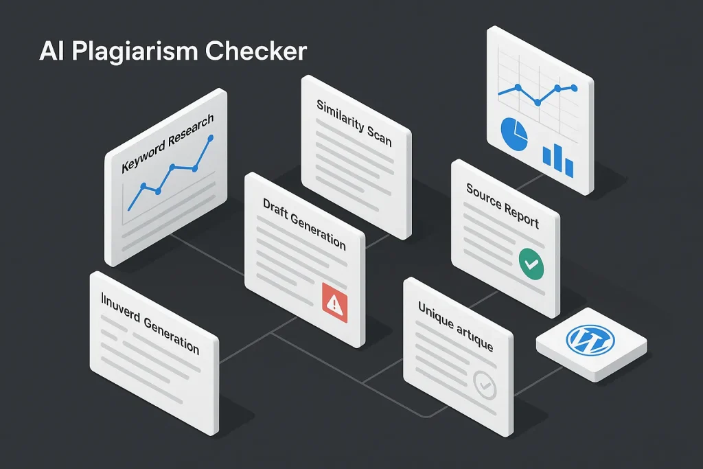 AI plagiarism checker dashboard for SEO content workflow and originality control