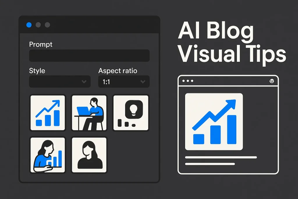 Professional dashboard illustration showing an ai image generator from text workflow for blog featured images