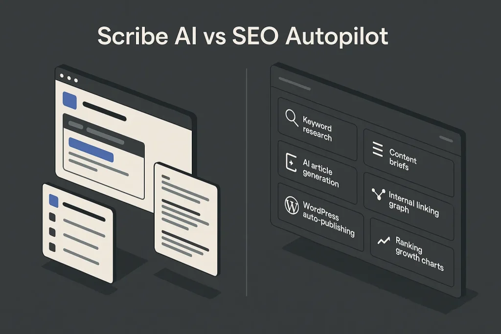 Порівняння scribe ai та SEO autopilot у вигляді SaaS dashboard для SOP і SEO-контенту