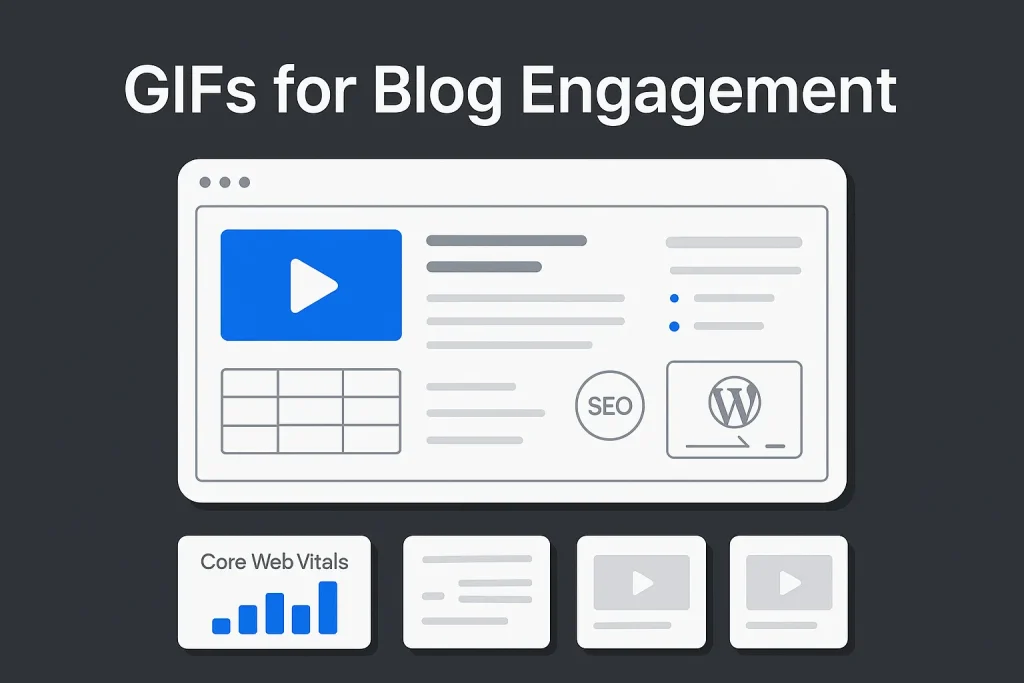Dashboard illustration showing gif generator workflow for blog engagement and SEO optimization