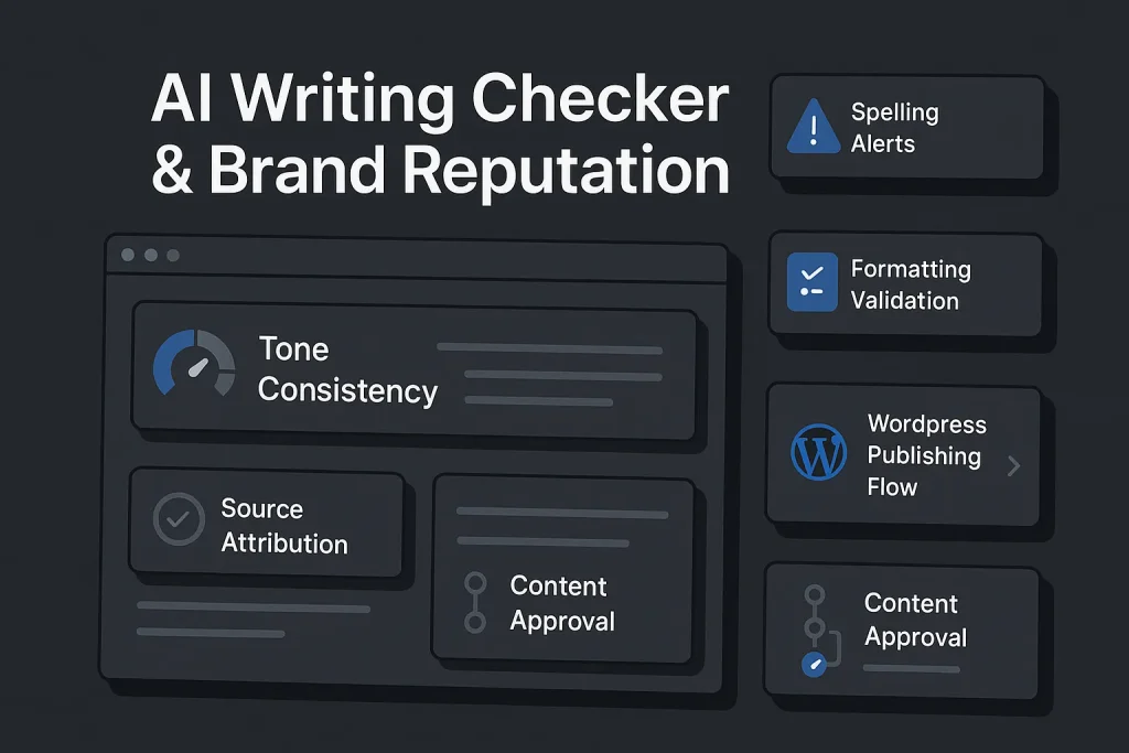 AI writing checker dashboard for editorial QA before WordPress publishing