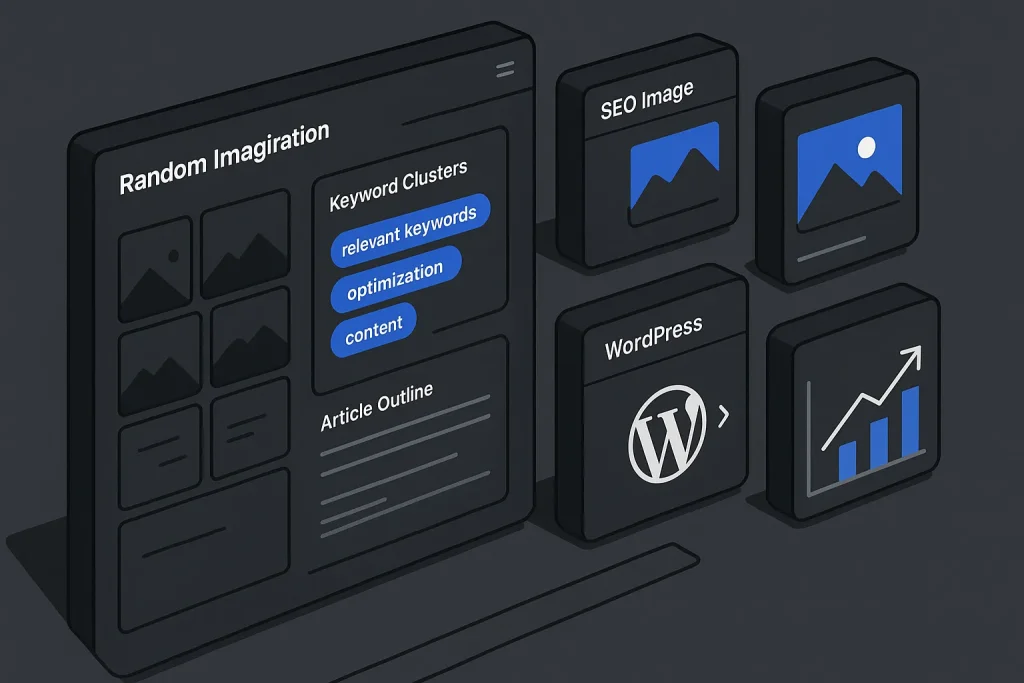 Random image generator workflow for brainstorming visual concepts and SEO-ready content production