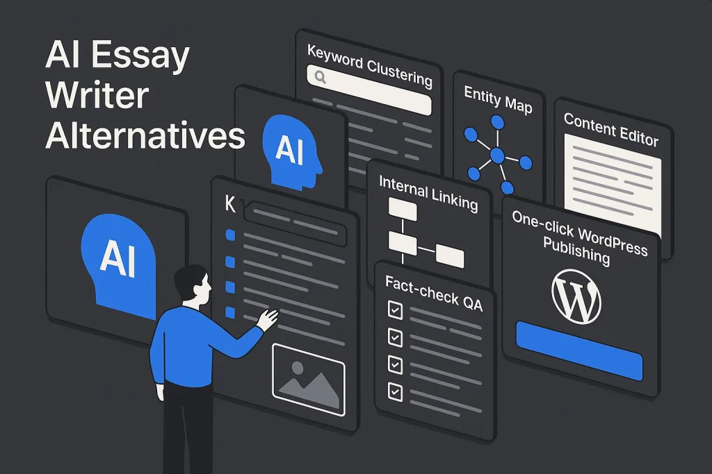 7 Smarter Alternatives to an AI Essay Writer for Marketers Who Need Google-Ready Content 2 Dashboard illustration showing smarter ai essay writer alternatives for SEO content automation