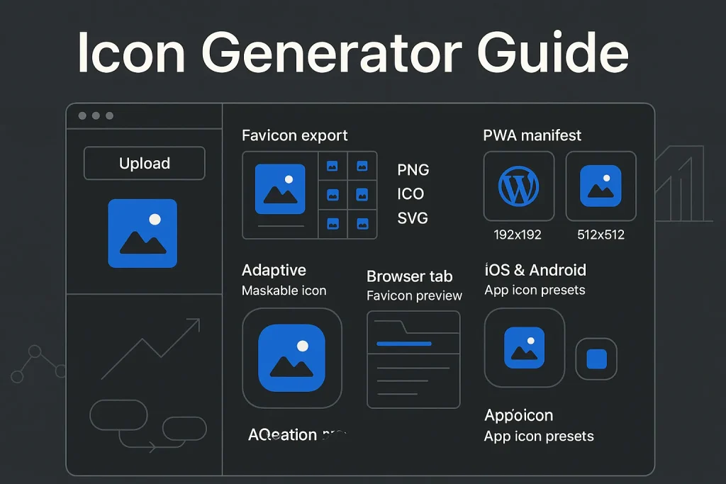 Blog 4 Icon generator dashboard for bloggers with favicon, WordPress, and PWA export workflow