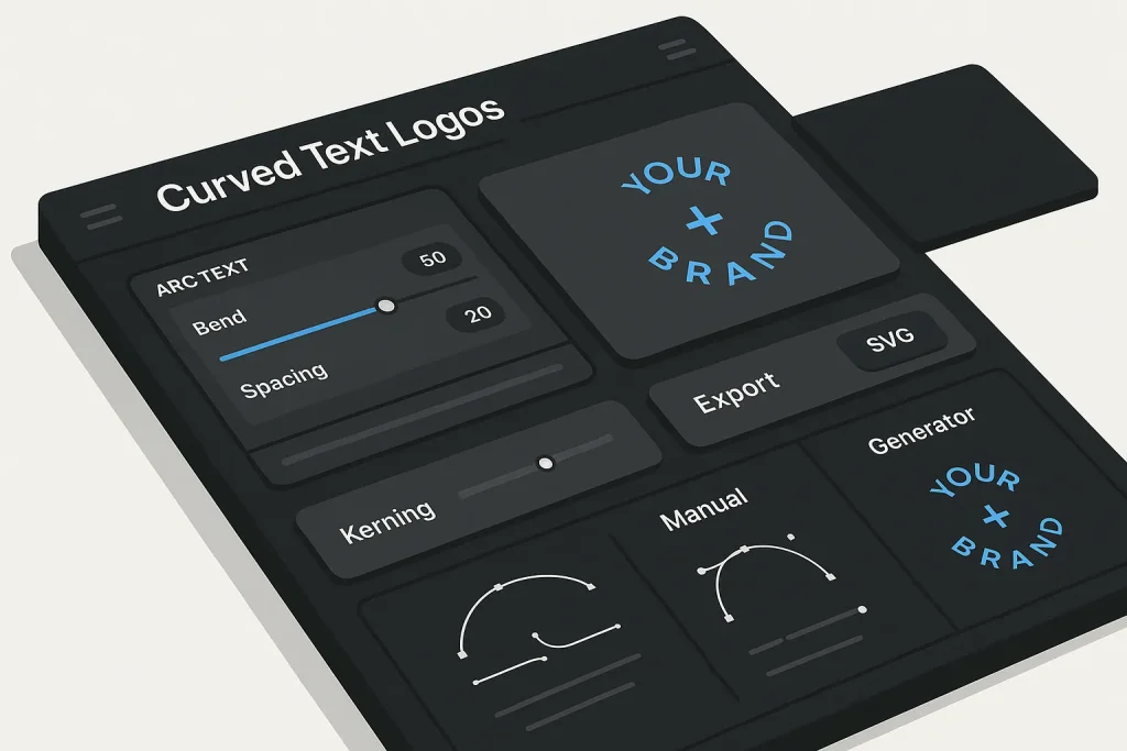 Curved text generator dashboard for designing circular and arched logo layouts
