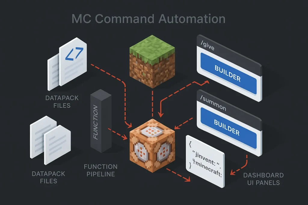 Blog 11 MC command generator dashboard for automating Minecraft commands, datapacks, and command block workflows